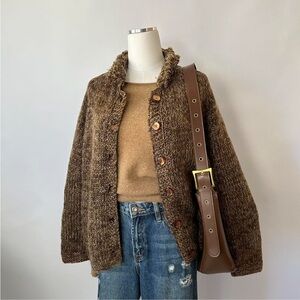 Speckled collared knit Cardigan sweater